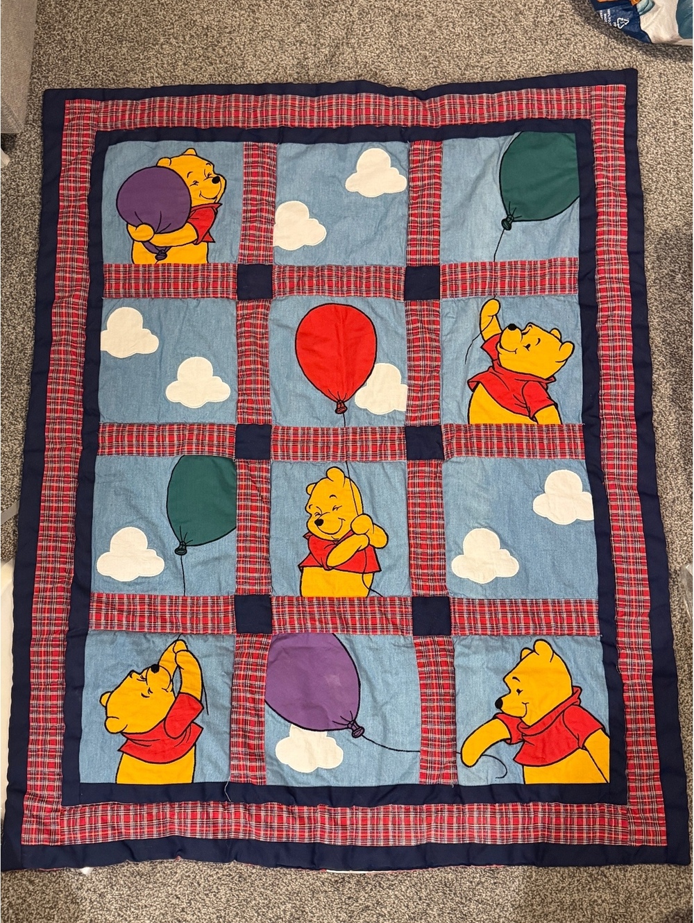 Vintage Disney Winnie the Pooh Quilt Nursery Crib Bedding Blanket 1996-1997